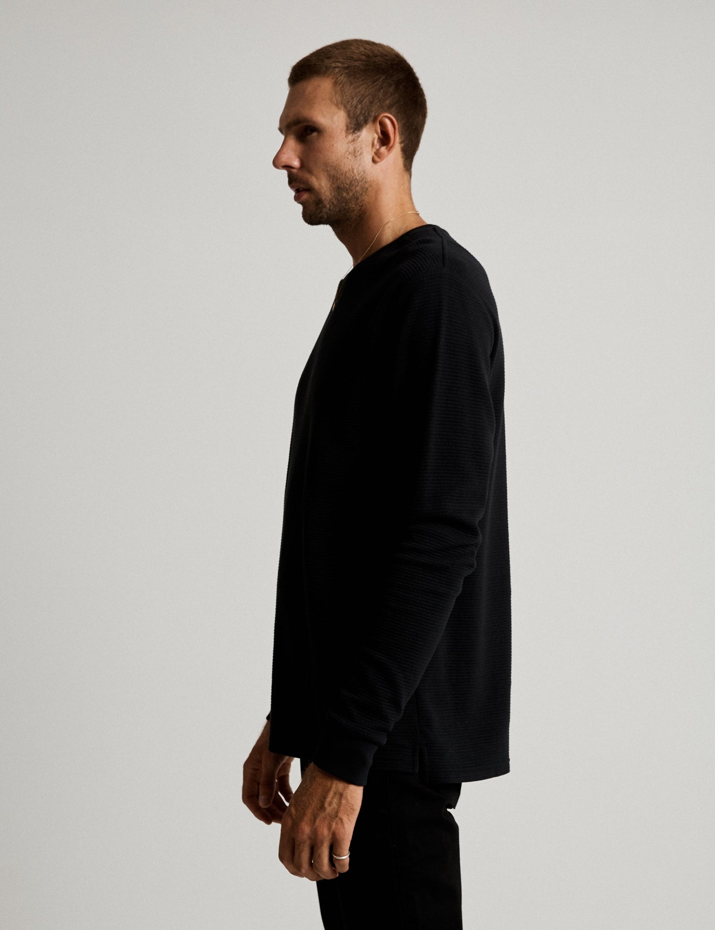 Waffle Long Sleeve Tee - Black