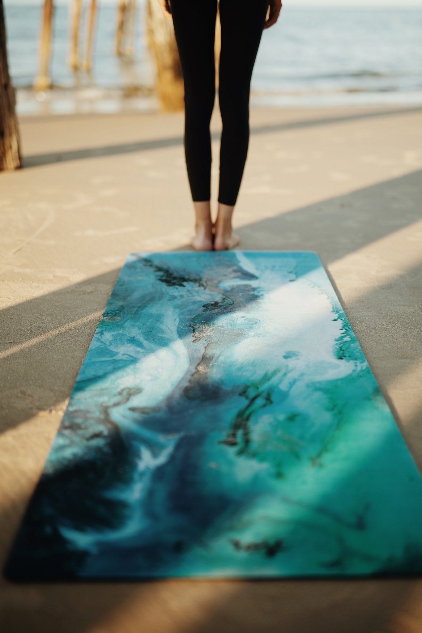 *PRE-ORDER* Turquoise Clouds Eco Yoga Mat &amp; Free Jute Strap - Emilia Rose Art Eco Yoga Mats