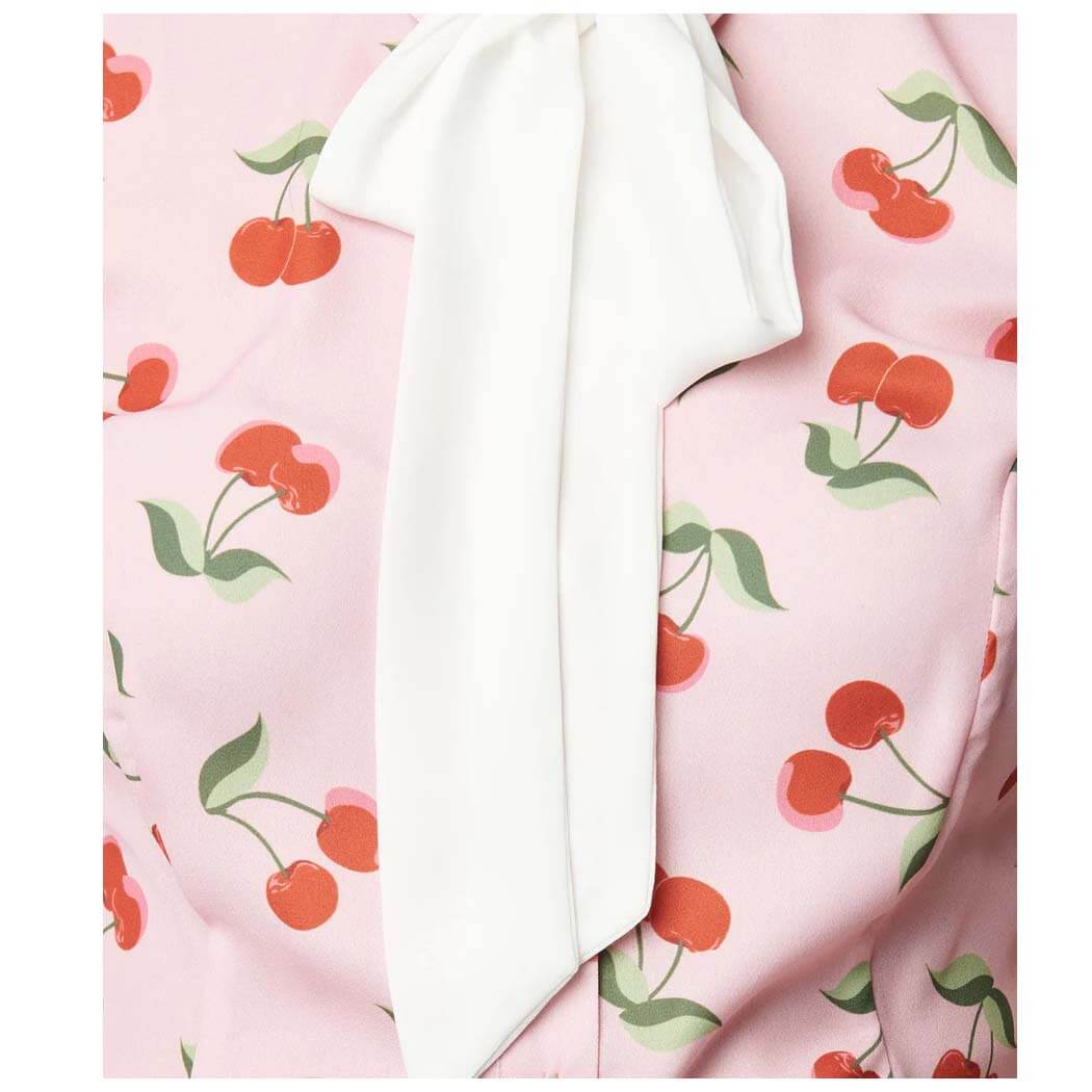 Smak Parlour Retro Cherries Top close up of bow and fabric