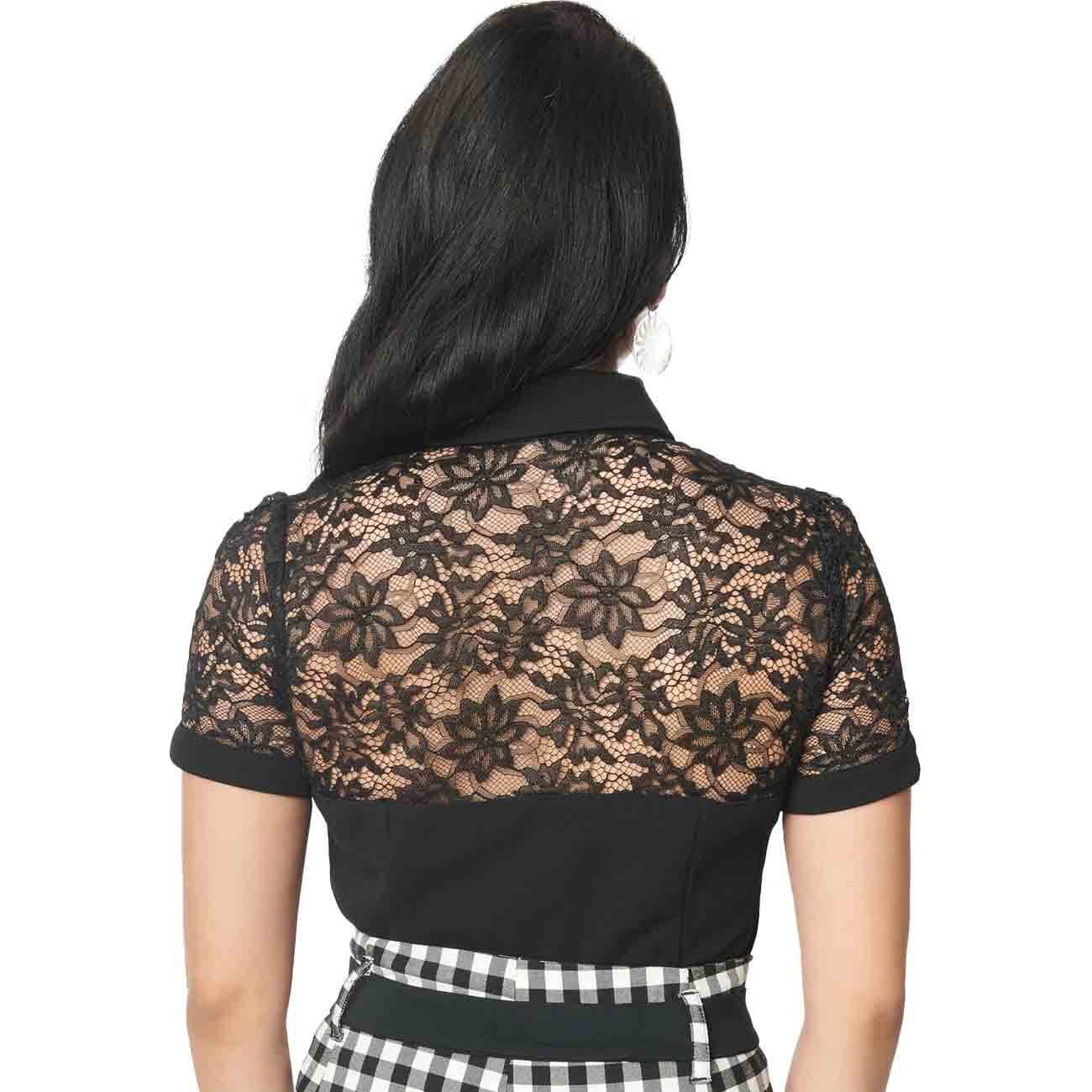 Back image of a retro black sheer lace blouse